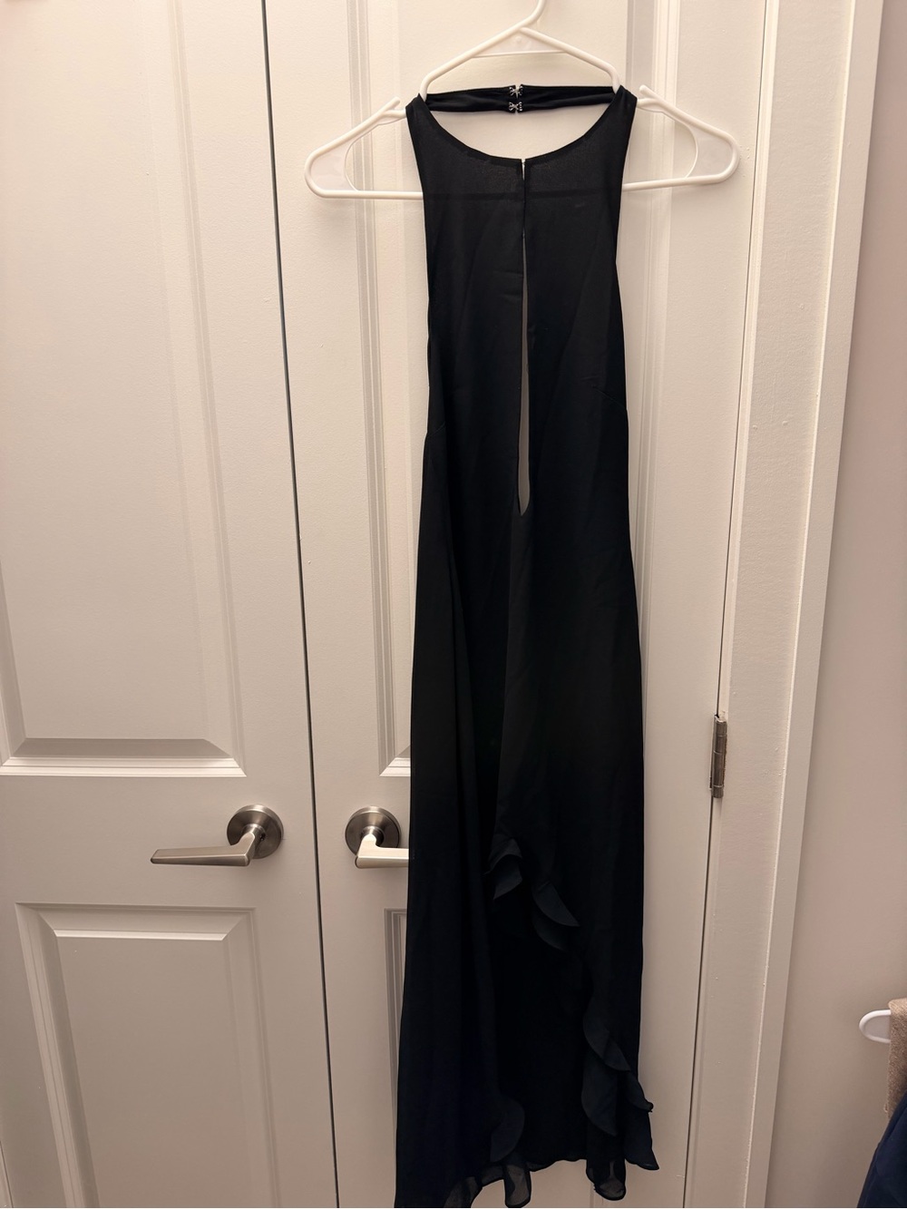 Black Halter Keyhole High-Low Ruffle Dress - Picture 3 of 5